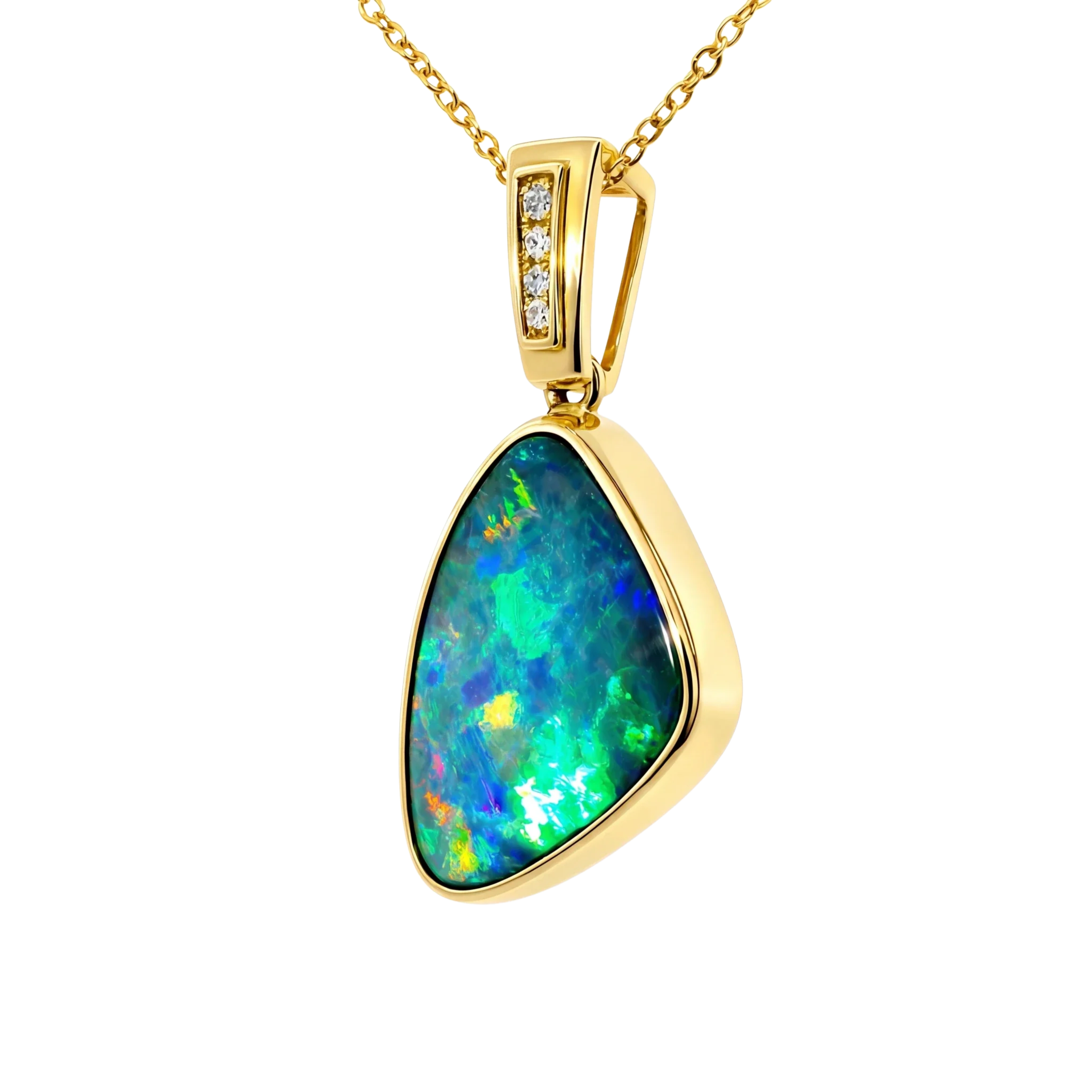 Doublet Opal Pendant in 14K Yellow Gold - Multicolour - Australian Opal Cutters and Pearl Divers