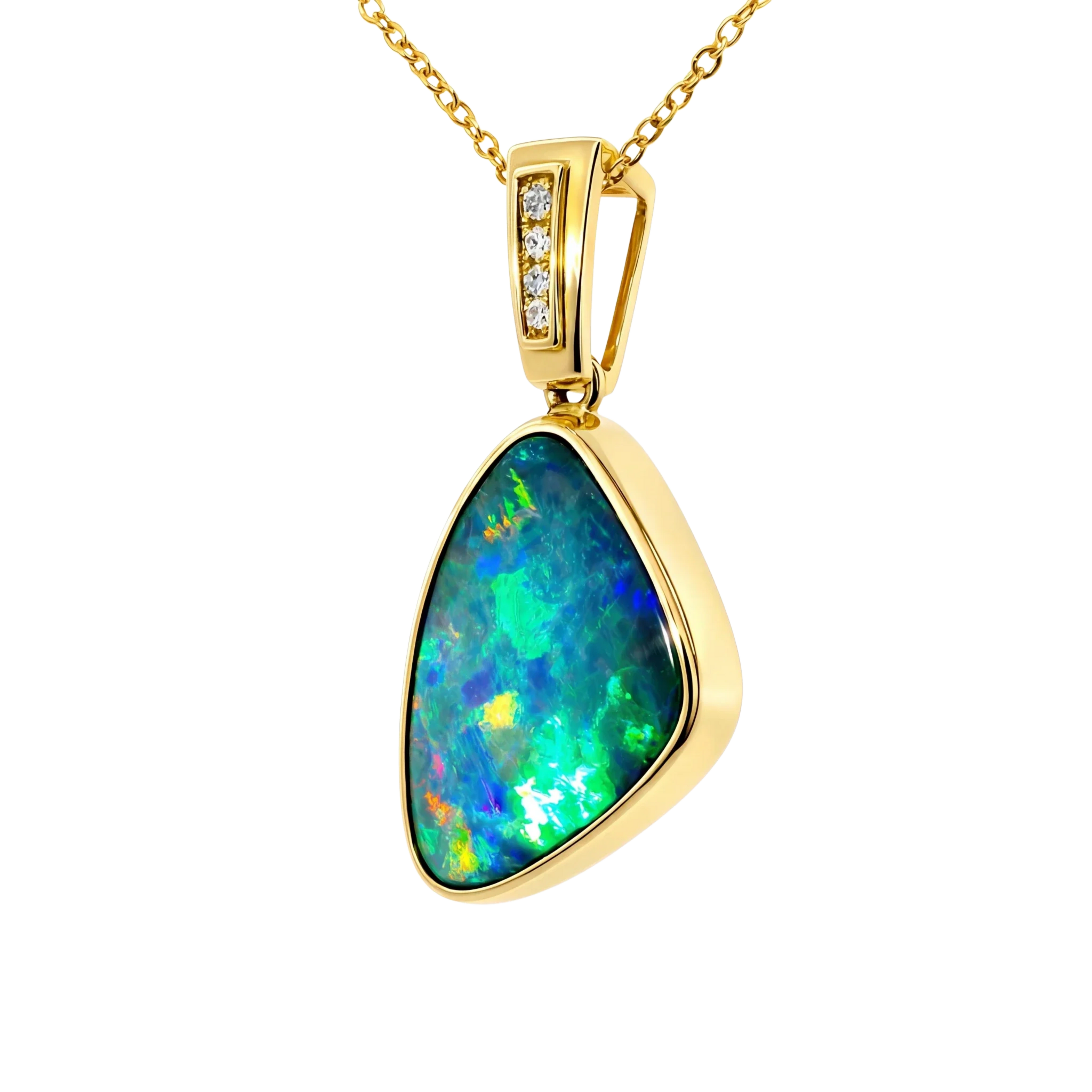 Doublet Opal Pendant in 14K Yellow Gold - Multicolour - Australian Opal Cutters and Pearl Divers