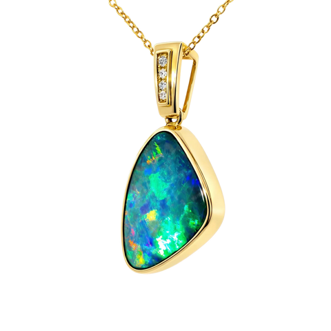 Doublet Opal Pendant in 14K Yellow Gold - Multicolour - Australian Opal Cutters and Pearl Divers