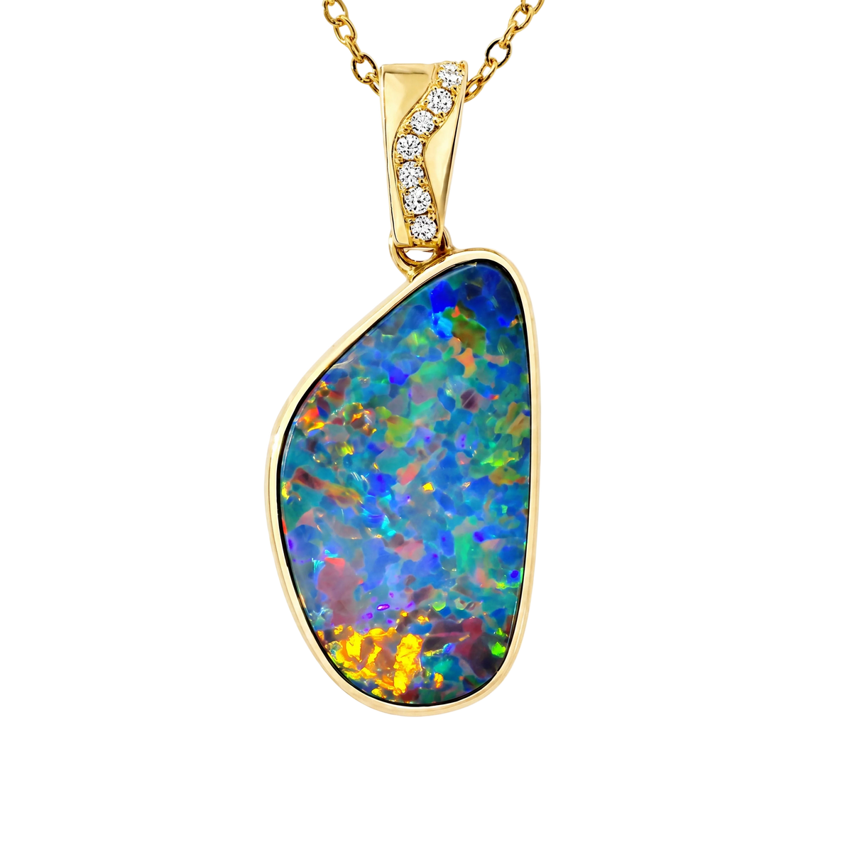 Doublet Opal Pendant in 14K Yellow Gold - Multicolour - Australian Opal Cutters and Pearl Divers