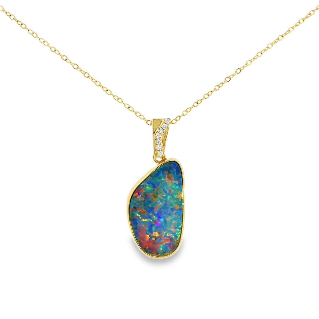 Australian Opal Doublet Pendant set in 14K Yellow Gold