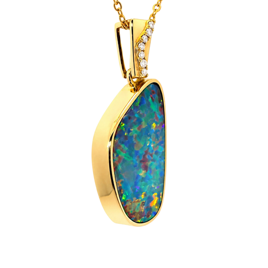 Doublet Opal Pendant in 14K Yellow Gold - Multicolour - Australian Opal Cutters and Pearl Divers