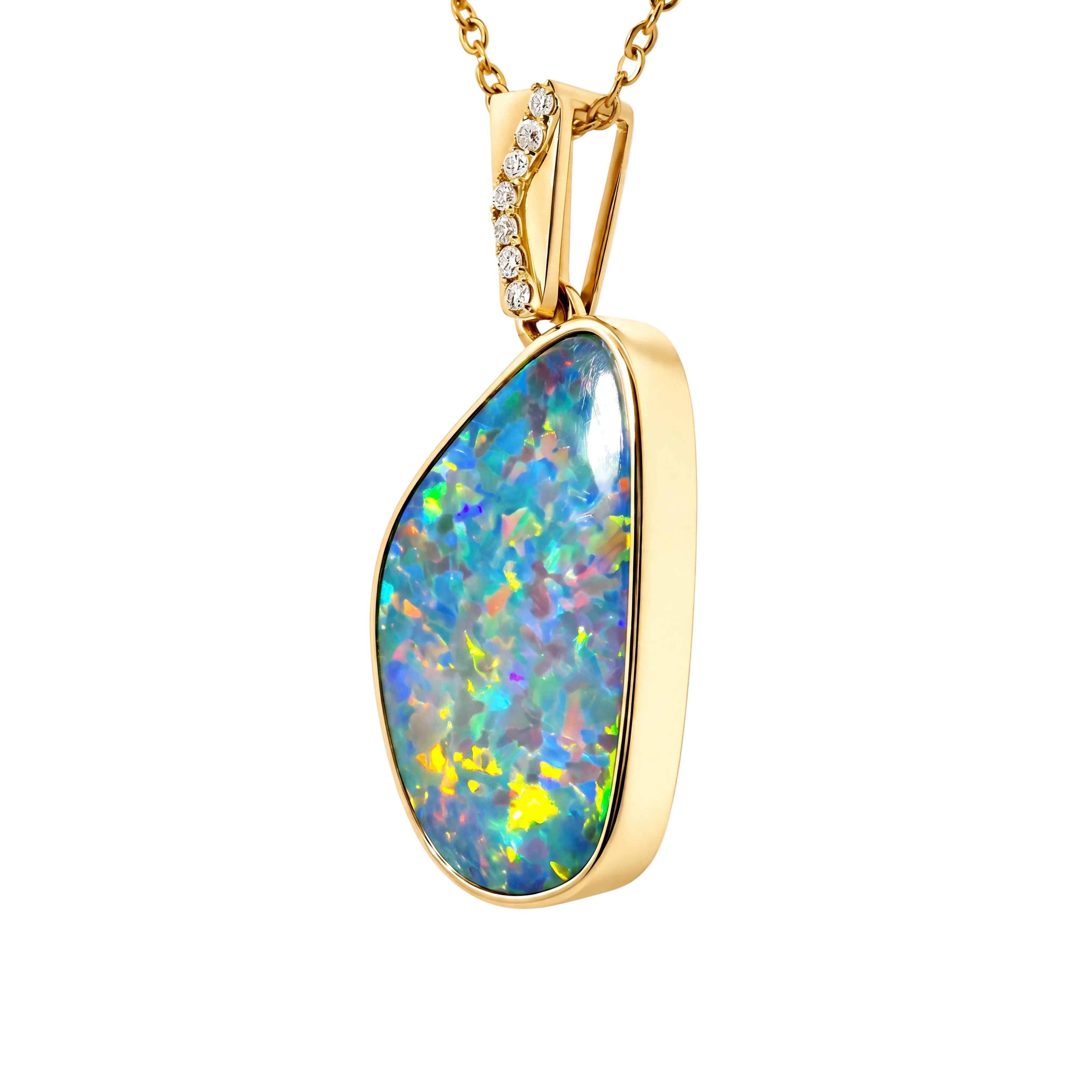 Doublet Opal Pendant in 14K Yellow Gold - Multicolour - Australian Opal Cutters and Pearl Divers
