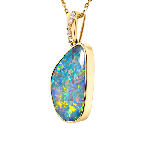Doublet Opal Pendant in 14K Yellow Gold - Multicolour - Australian Opal Cutters and Pearl Divers