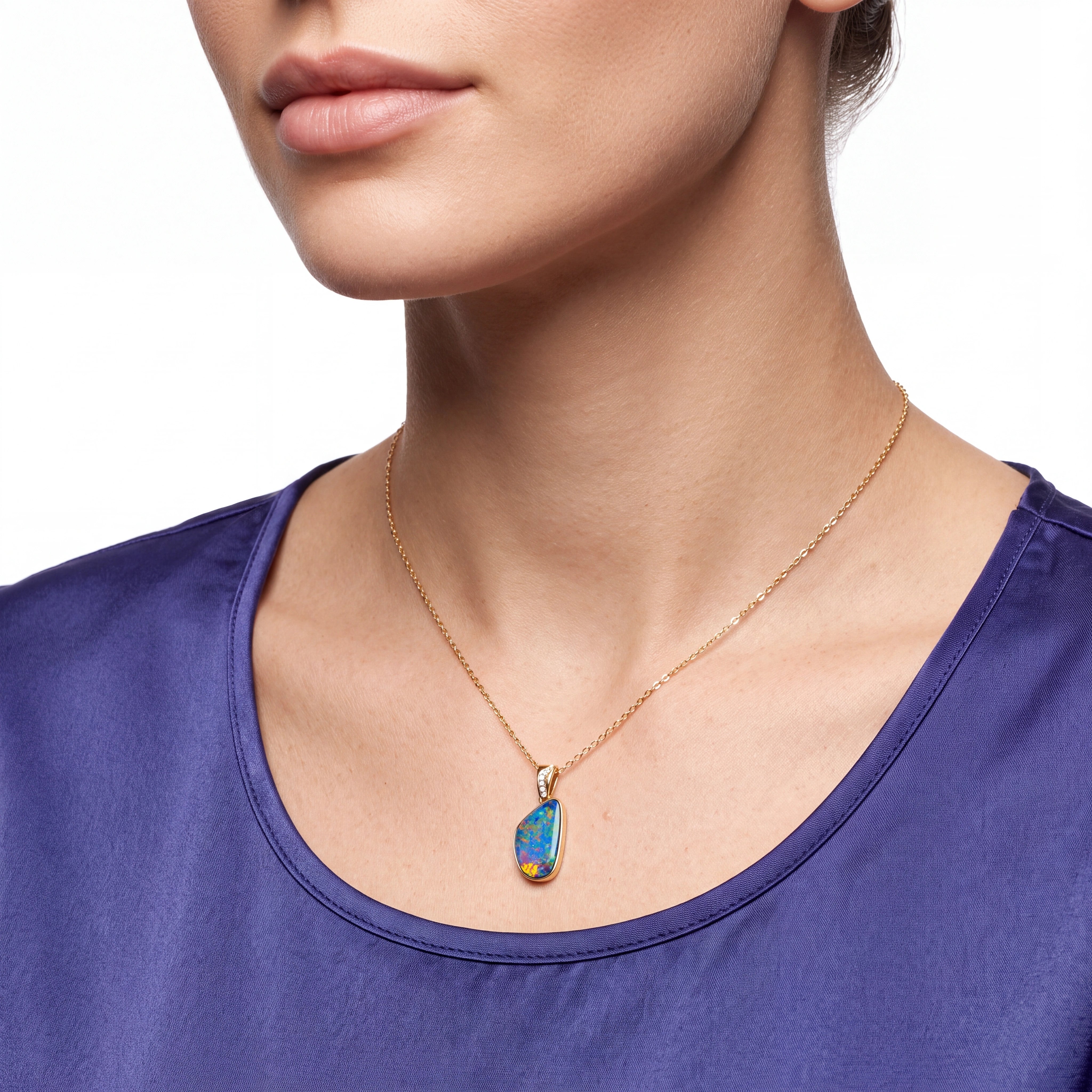 Doublet Opal Pendant in 14K Yellow Gold - Multicolour - Australian Opal Cutters and Pearl Divers