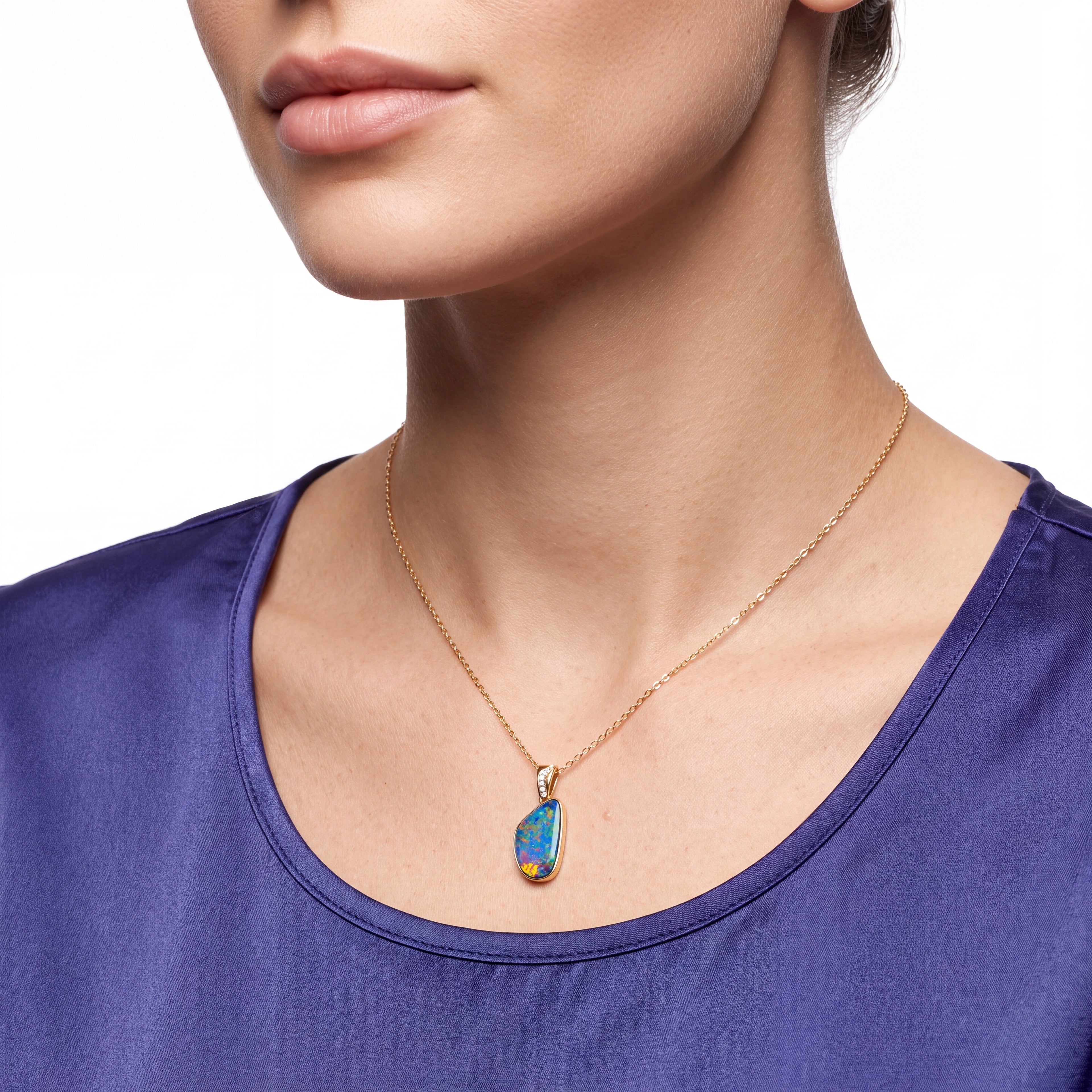 Doublet Opal Pendant in 14K Yellow Gold - Multicolour - Australian Opal Cutters and Pearl Divers