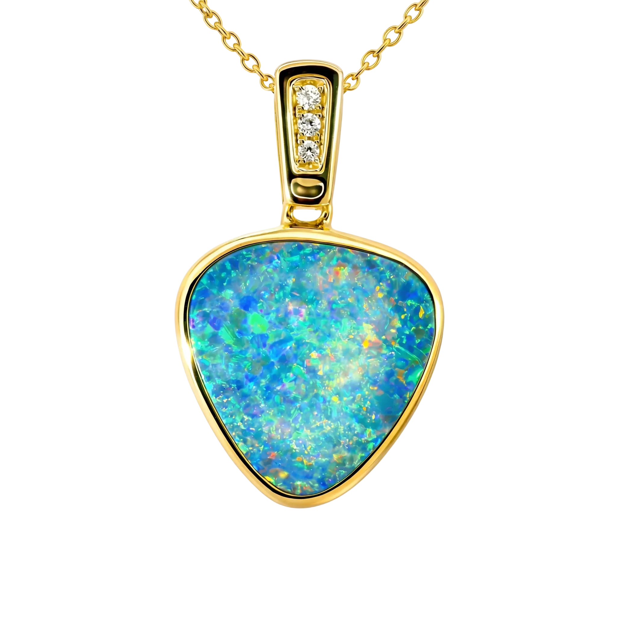 Doublet Opal Pendant in 14K Yellow Gold - Multicolour - Australian Opal Cutters and Pearl Divers