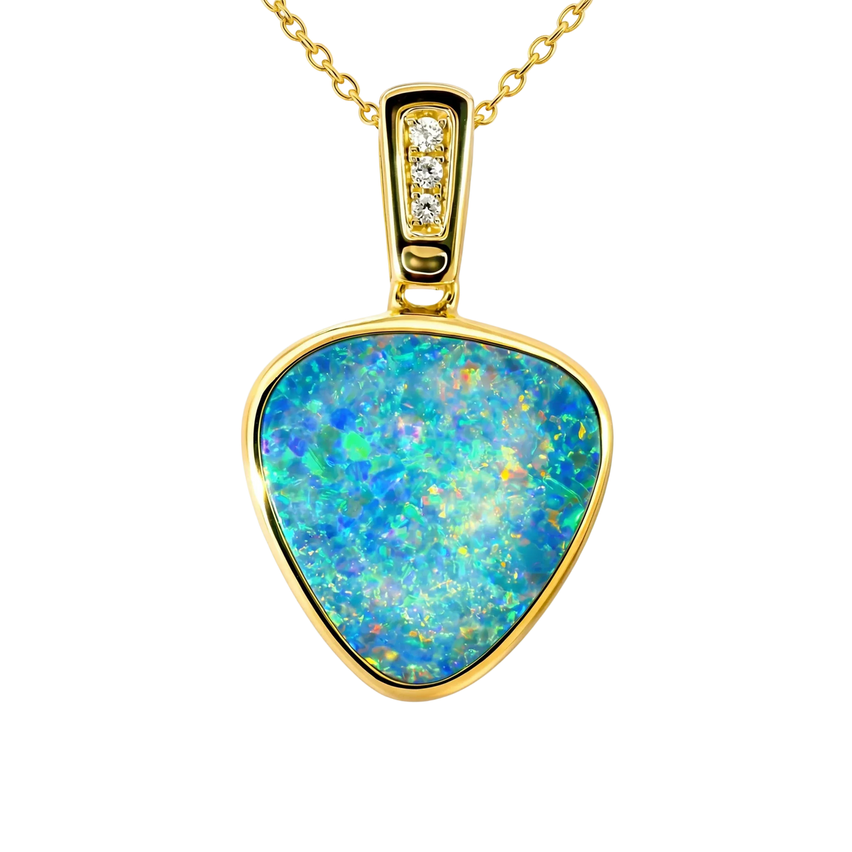 Doublet Opal Pendant in 14K Yellow Gold - Multicolour - Australian Opal Cutters and Pearl Divers