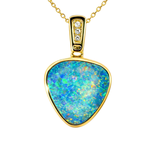 Doublet Opal Pendant in 14K Yellow Gold - Multicolour - Australian Opal Cutters and Pearl Divers