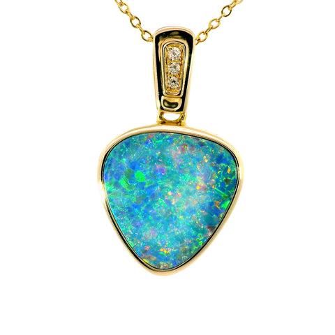 Doublet Opal Pendant in 14K Yellow Gold - Multicolour