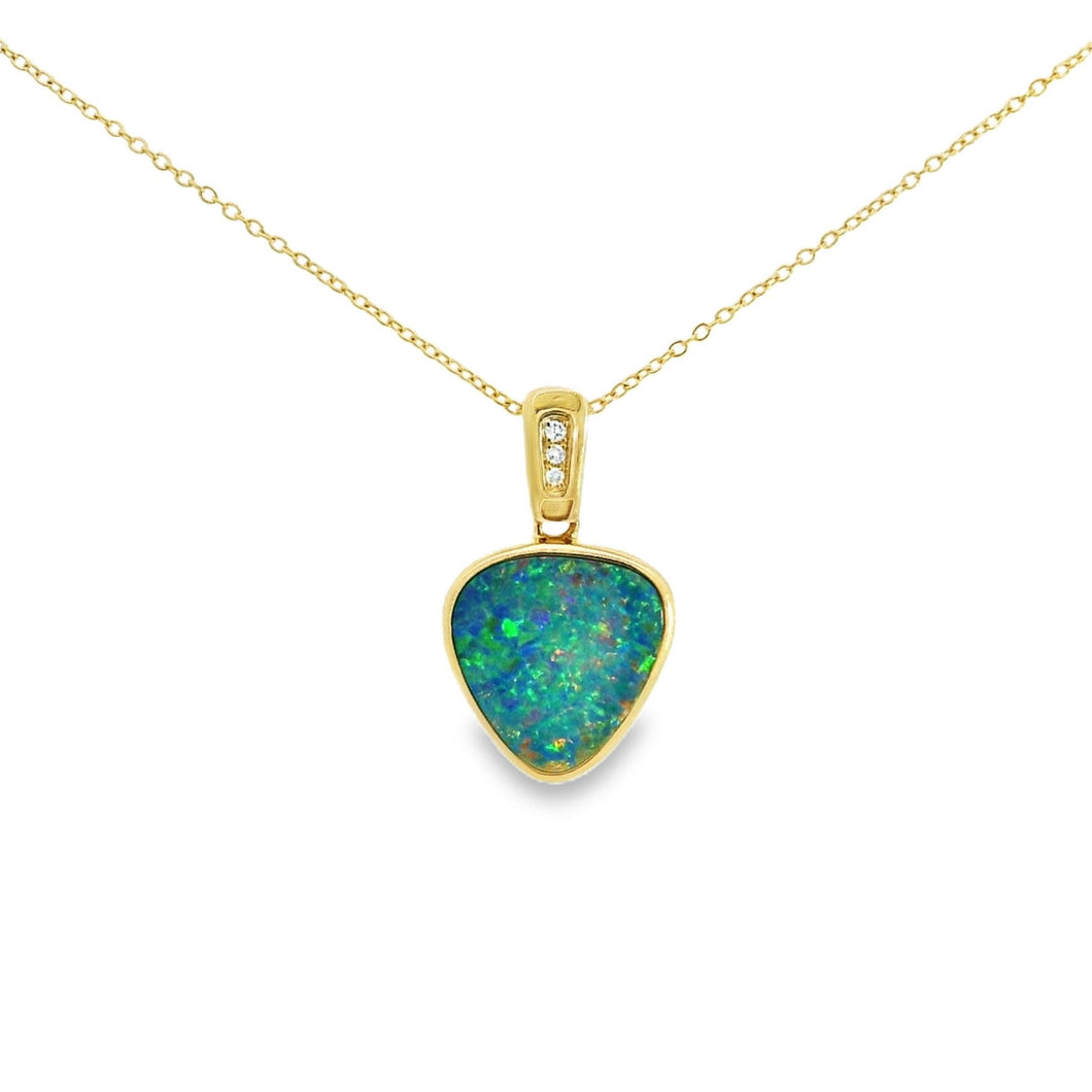 Australian Opal Doublet Pendant set in 14K Yellow Gold