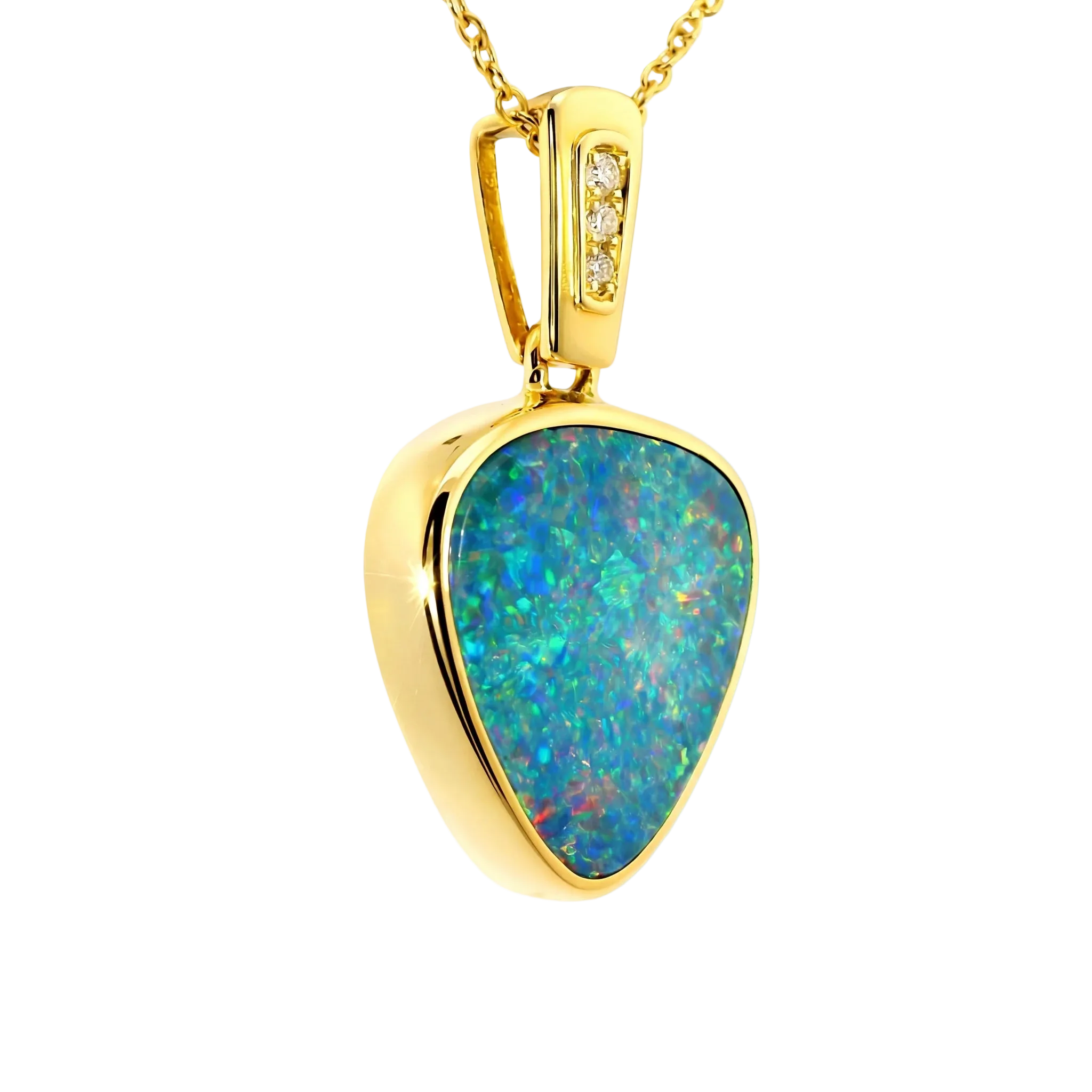 Doublet Opal Pendant in 14K Yellow Gold - Multicolour - Australian Opal Cutters and Pearl Divers