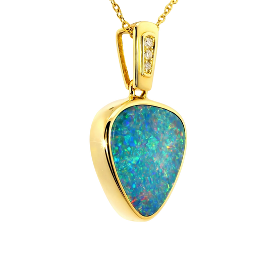 Doublet Opal Pendant in 14K Yellow Gold - Multicolour - Australian Opal Cutters and Pearl Divers