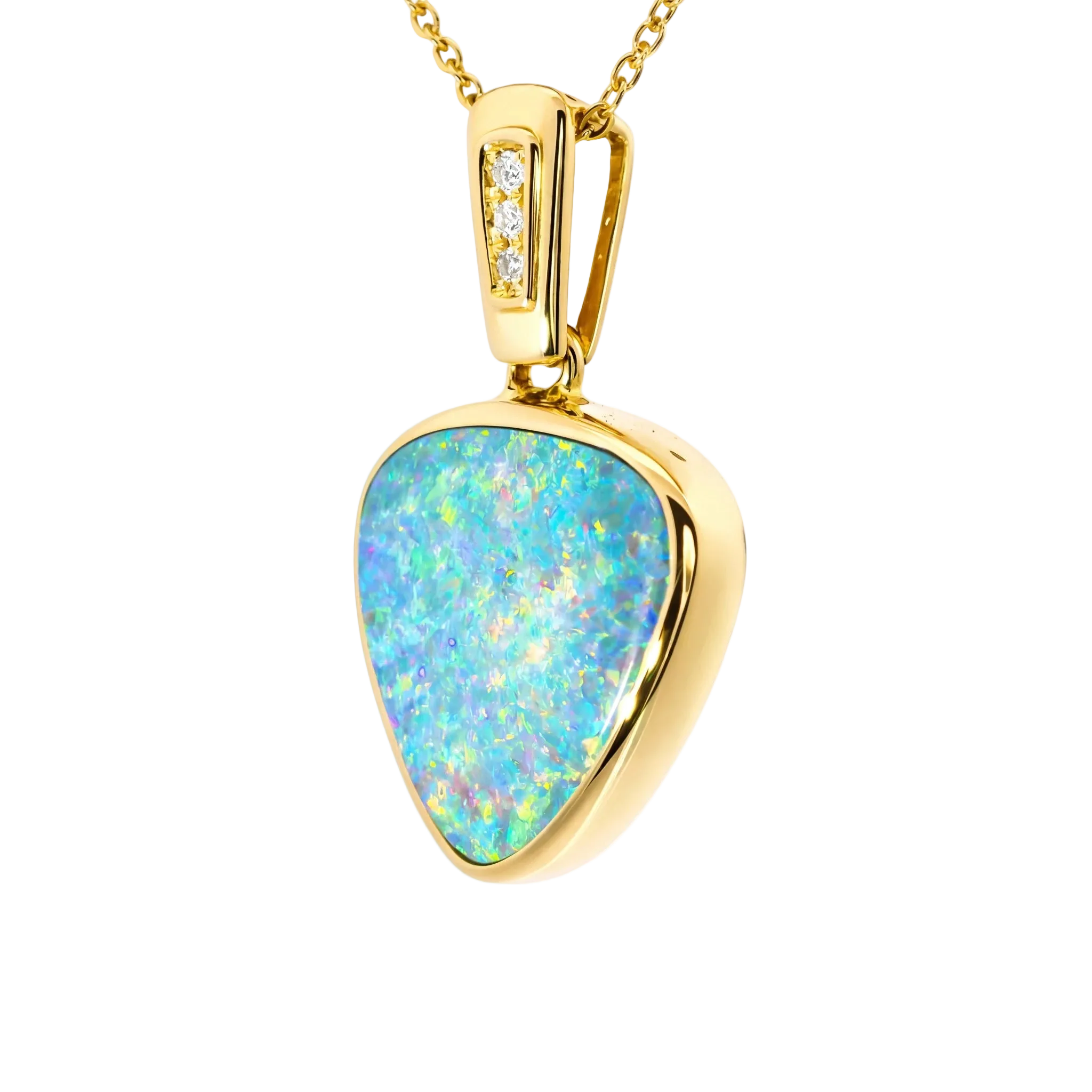 Doublet Opal Pendant in 14K Yellow Gold - Multicolour - Australian Opal Cutters and Pearl Divers