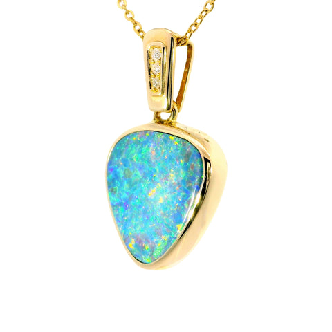 Doublet Opal Pendant in 14K Yellow Gold - Multicolour