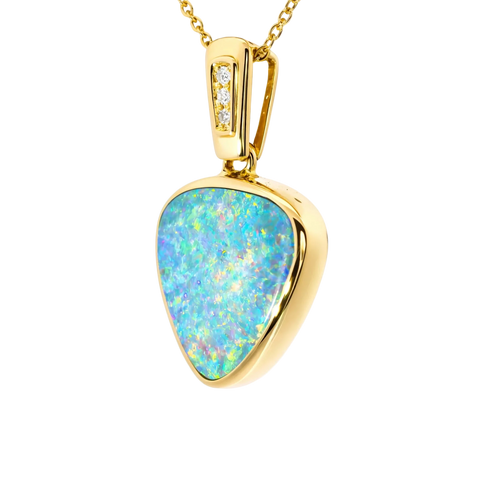 Doublet Opal Pendant in 14K Yellow Gold - Multicolour - Australian Opal Cutters and Pearl Divers