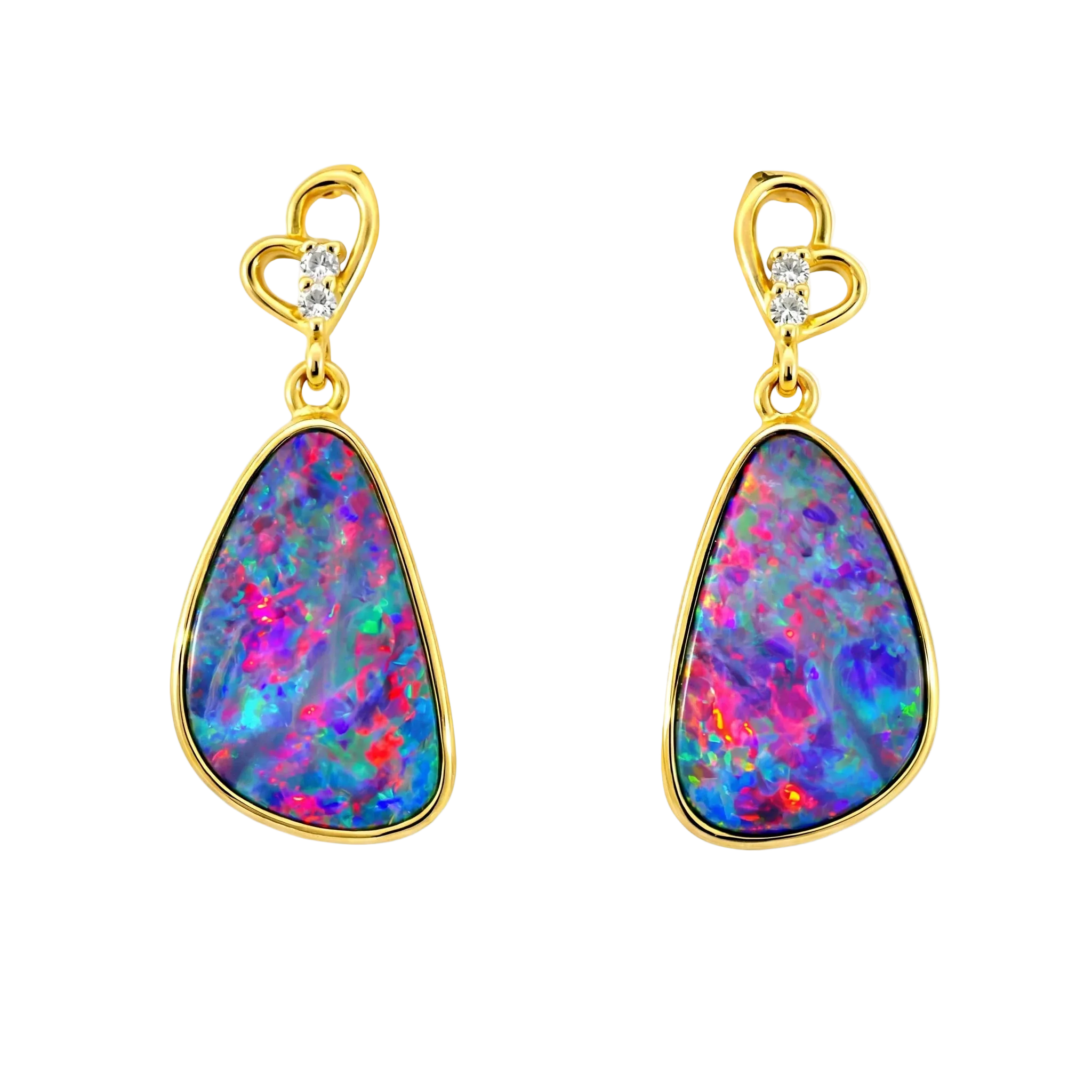 Doublet Opal Earrings in 14K Yellow Gold (Multicolour) - Australian Opal Cutters and Pearl Divers
