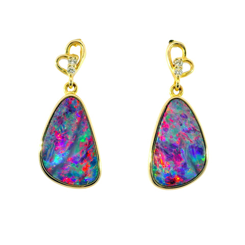 Doublet Opal Earrings in 14K Yellow Gold (Multicolour)