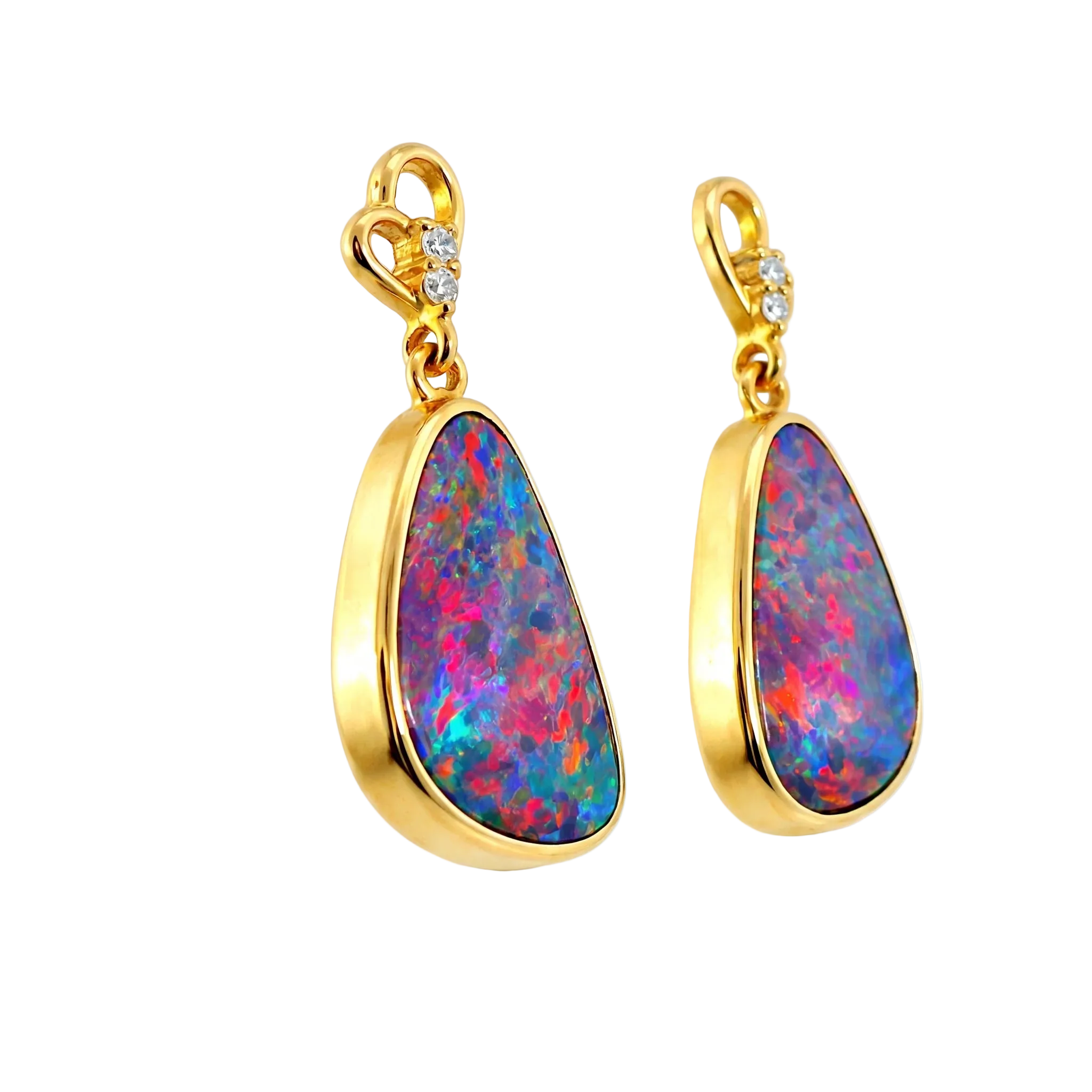 Doublet Opal Earrings in 14K Yellow Gold (Multicolour) - Australian Opal Cutters and Pearl Divers