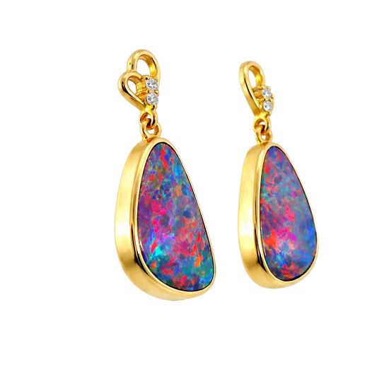 Doublet Opal Earrings in 14K Yellow Gold (Multicolour) - Australian Opal Cutters and Pearl Divers