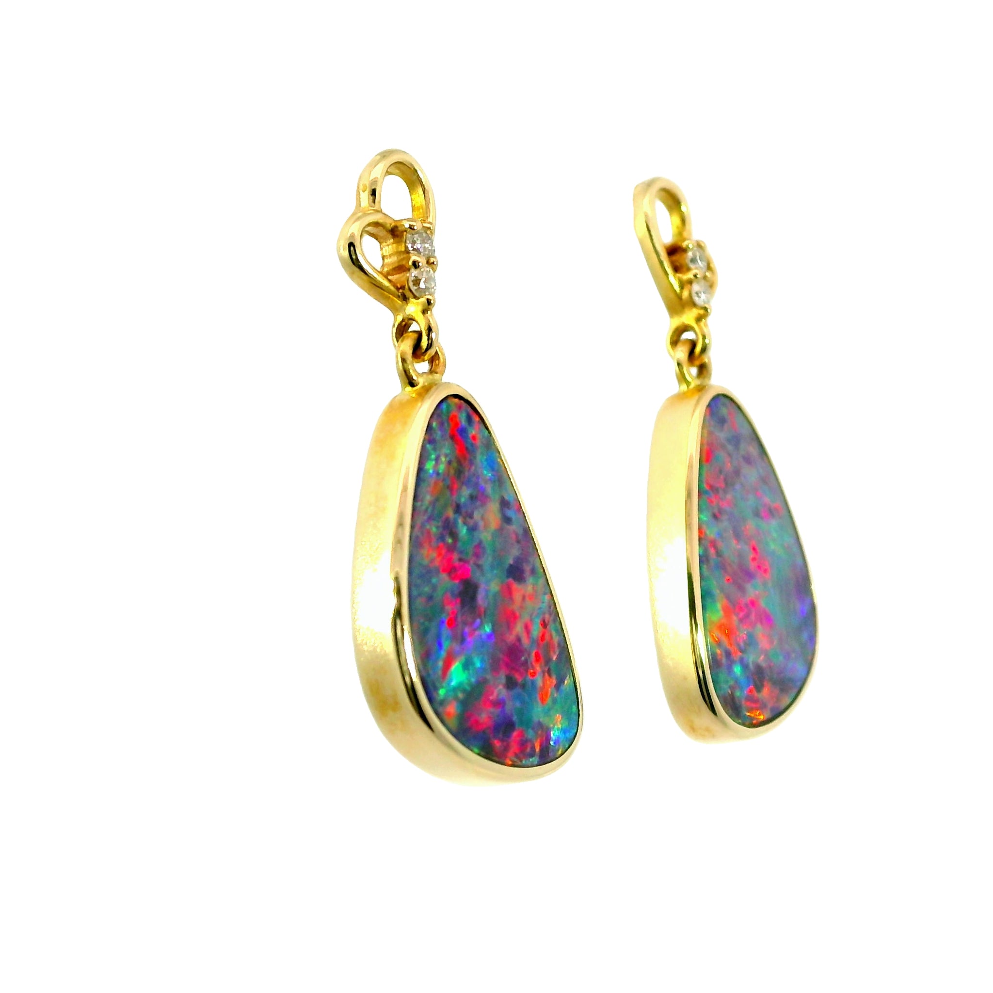 Doublet Opal Earrings in 14K Yellow Gold (Multicolour)