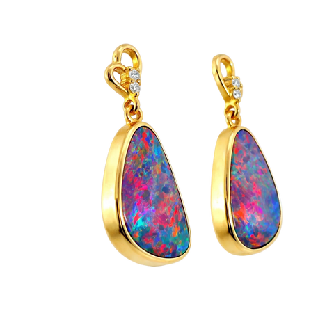 Doublet Opal Earrings in 14K Yellow Gold (Multicolour) - Australian Opal Cutters and Pearl Divers