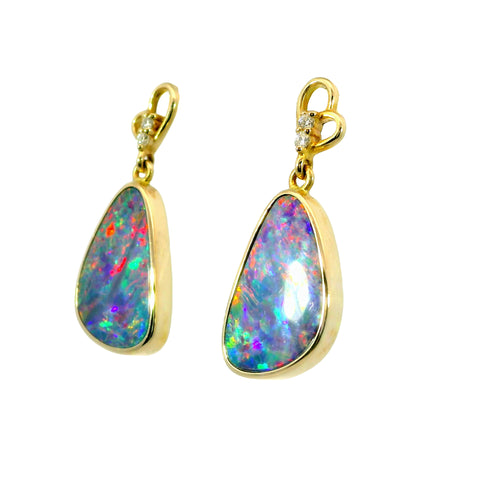 Doublet Opal Earrings in 14K Yellow Gold (Multicolour)