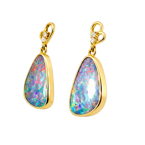 Doublet Opal Earrings in 14K Yellow Gold (Multicolour) - Australian Opal Cutters and Pearl Divers