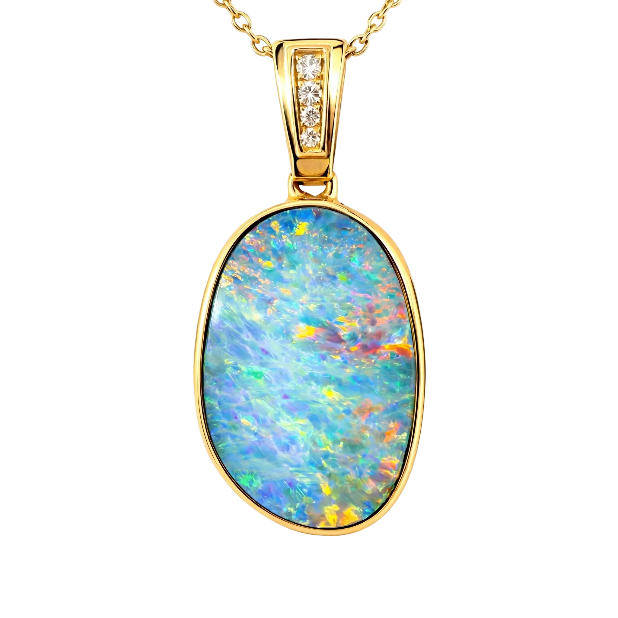 Doublet Opal Pendant in 14K Yellow Gold - Multicolour - Australian Opal Cutters and Pearl Divers
