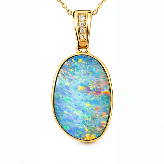 Doublet Opal Pendant in 14K Yellow Gold - Multicolour