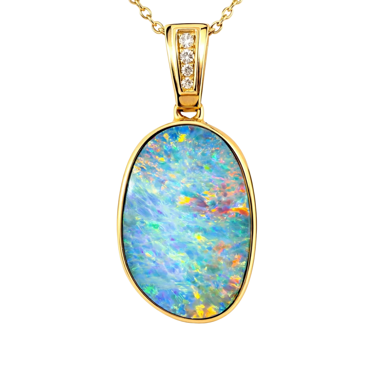 Doublet Opal Pendant in 14K Yellow Gold - Multicolour - Australian Opal Cutters and Pearl Divers