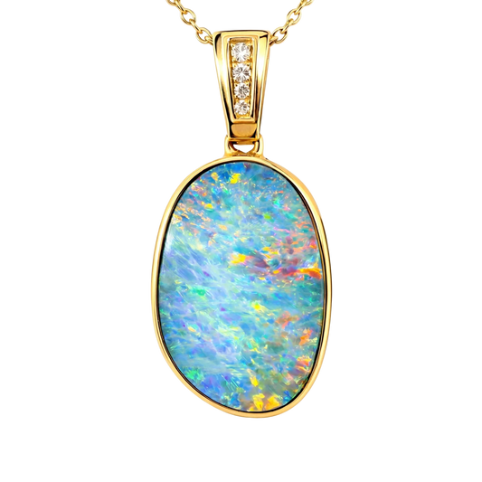 Doublet Opal Pendant in 14K Yellow Gold - Multicolour - Australian Opal Cutters and Pearl Divers