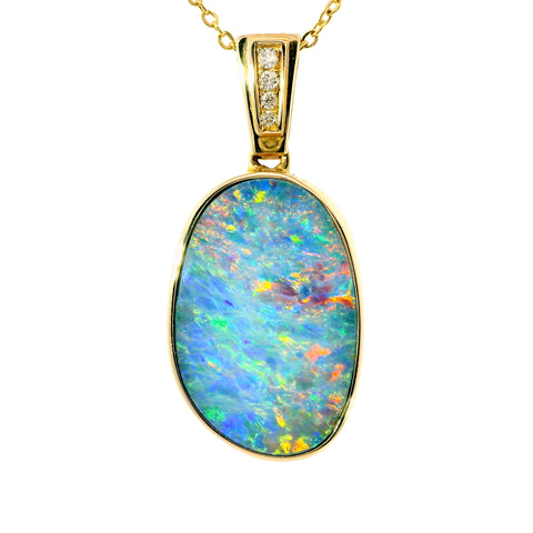 Doublet Opal Pendant in 14K Yellow Gold - Multicolour