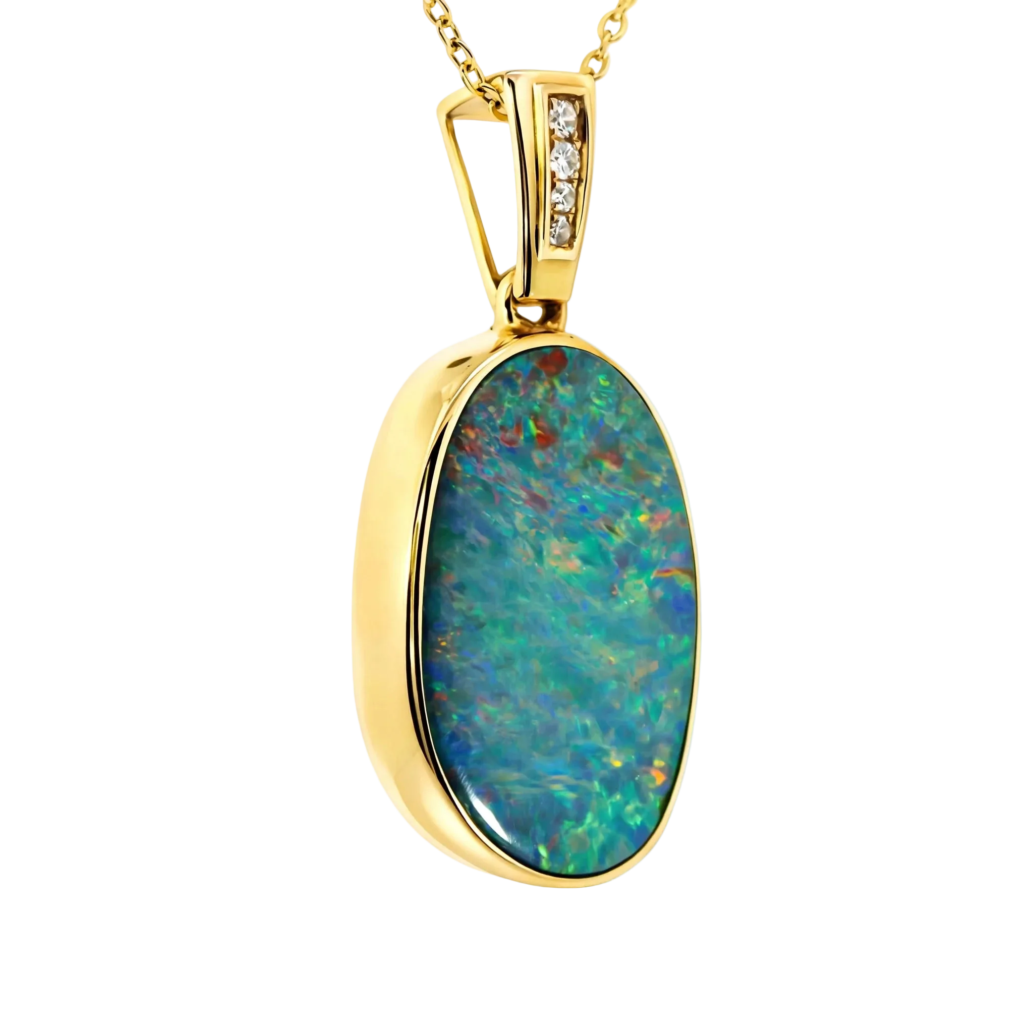 Doublet Opal Pendant in 14K Yellow Gold - Multicolour - Australian Opal Cutters and Pearl Divers