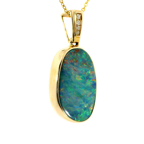 Doublet Opal Pendant in 14K Yellow Gold - Multicolour