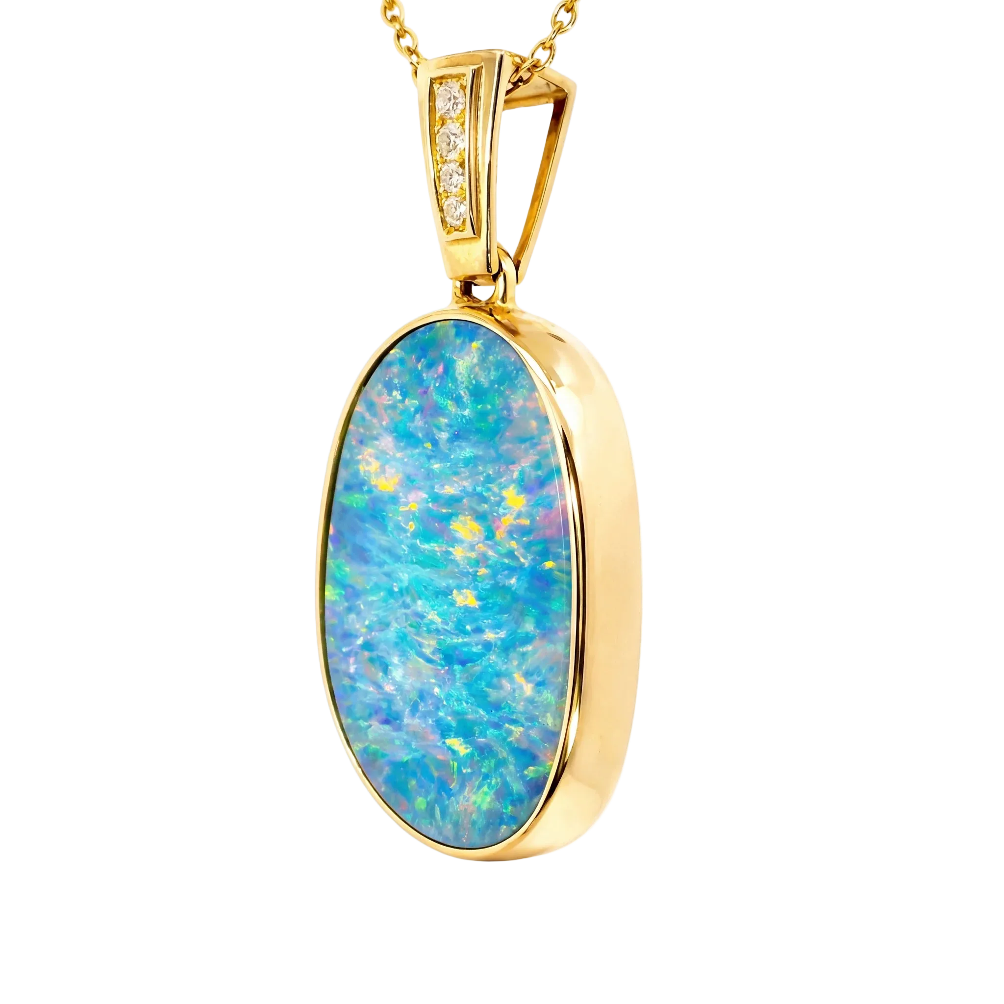 Doublet Opal Pendant in 14K Yellow Gold - Multicolour - Australian Opal Cutters and Pearl Divers