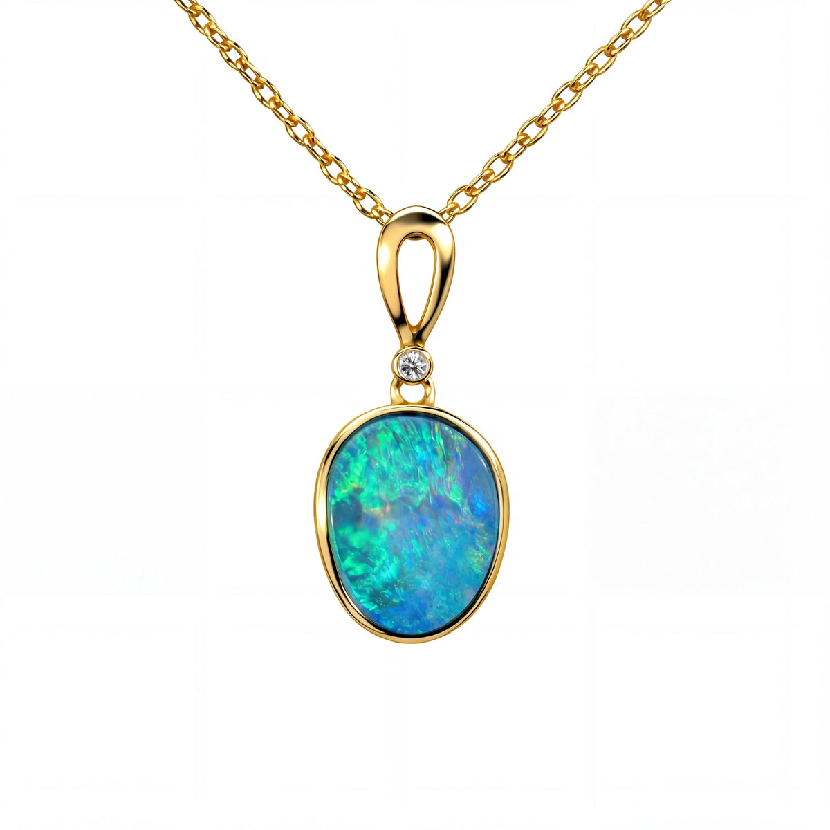 Doublet Opal Pendant in 14K Yellow Gold - Multicolour - Australian Opal Cutters and Pearl Divers