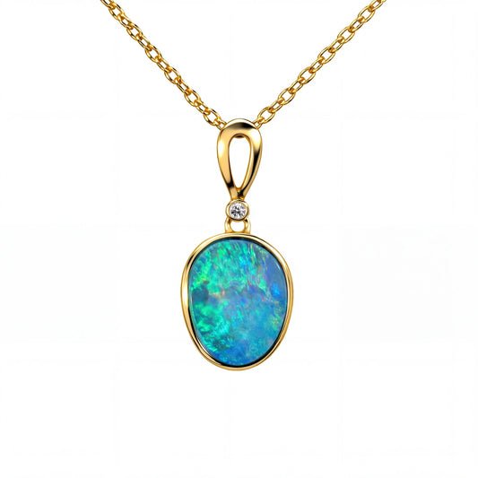 Doublet Opal Pendant in 14K Yellow Gold - Multicolour - Australian Opal Cutters and Pearl Divers