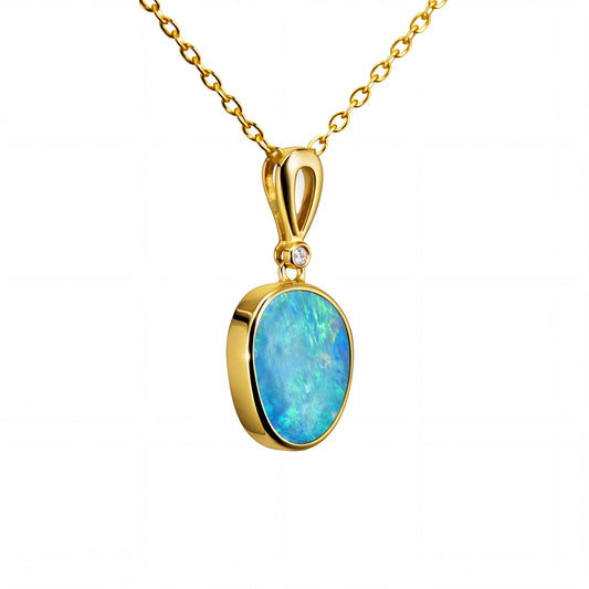 Doublet Opal Pendant in 14K Yellow Gold - Multicolour - Australian Opal Cutters and Pearl Divers