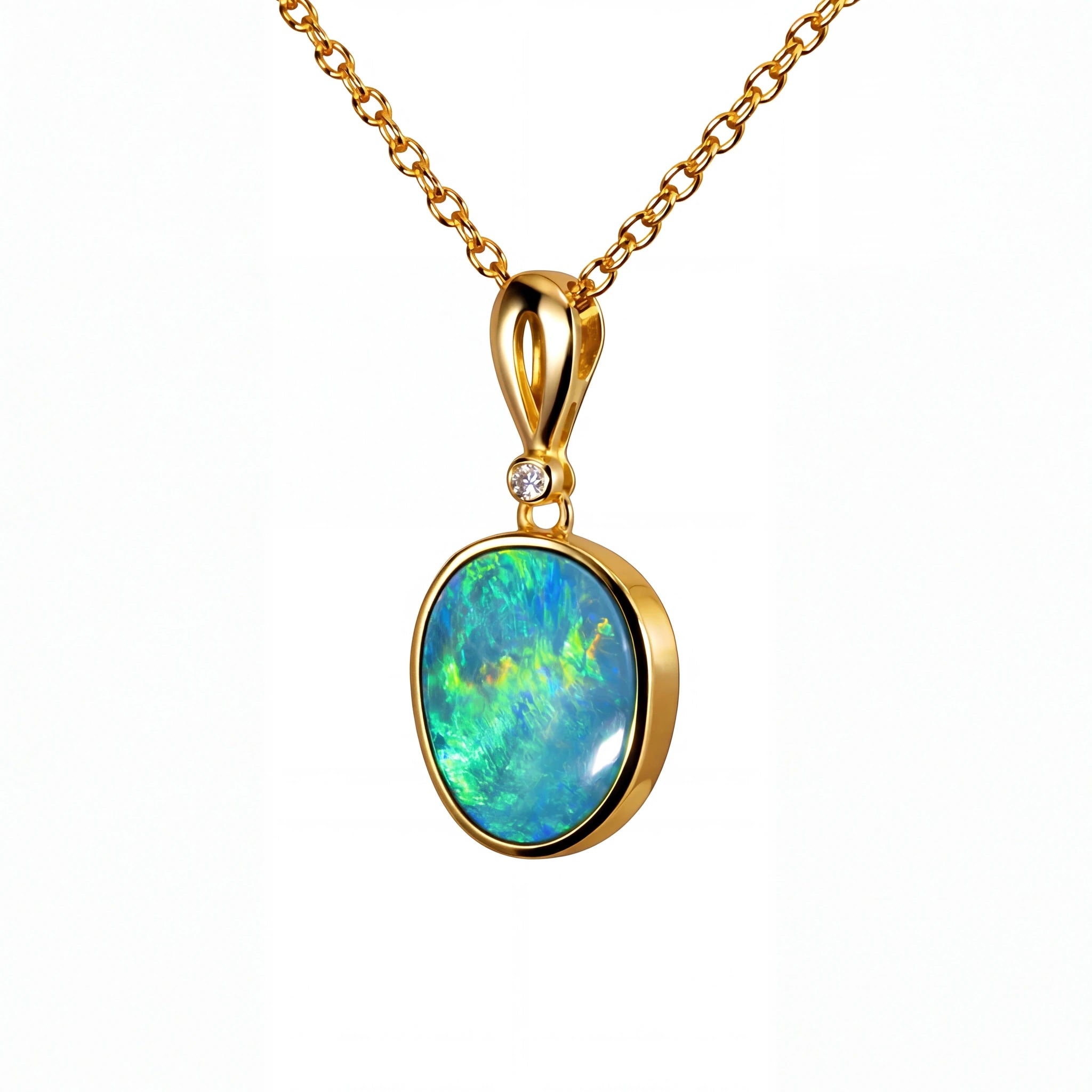 Doublet Opal Pendant in 14K Yellow Gold - Multicolour - Australian Opal Cutters and Pearl Divers