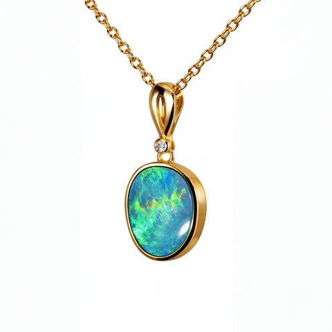 Doublet Opal Pendant in 14K Yellow Gold - Multicolour - Australian Opal Cutters and Pearl Divers