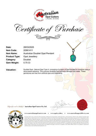 Doublet Opal Pendant in 14K Yellow Gold - Multicolour