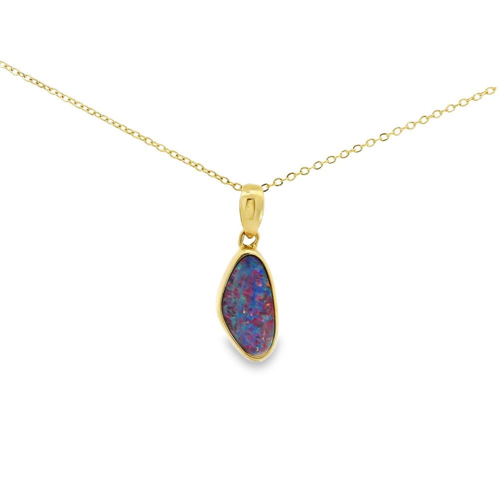 Australian Opal Doublet Pendant set in 14K Yellow Gold