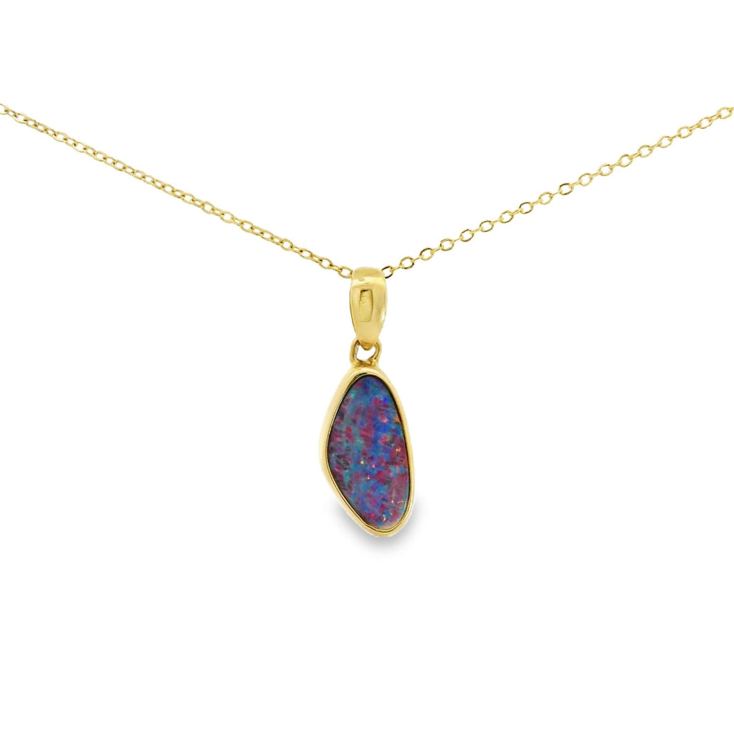 Australian Opal Doublet Pendant set in 14K Yellow Gold