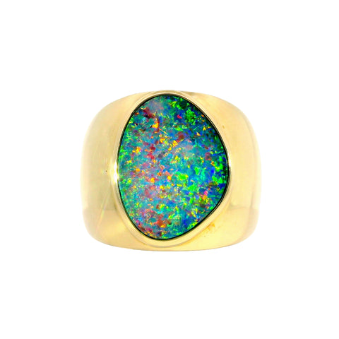 Doublet Opal Men's Ring in 14K Yellow Gold - Multicolour