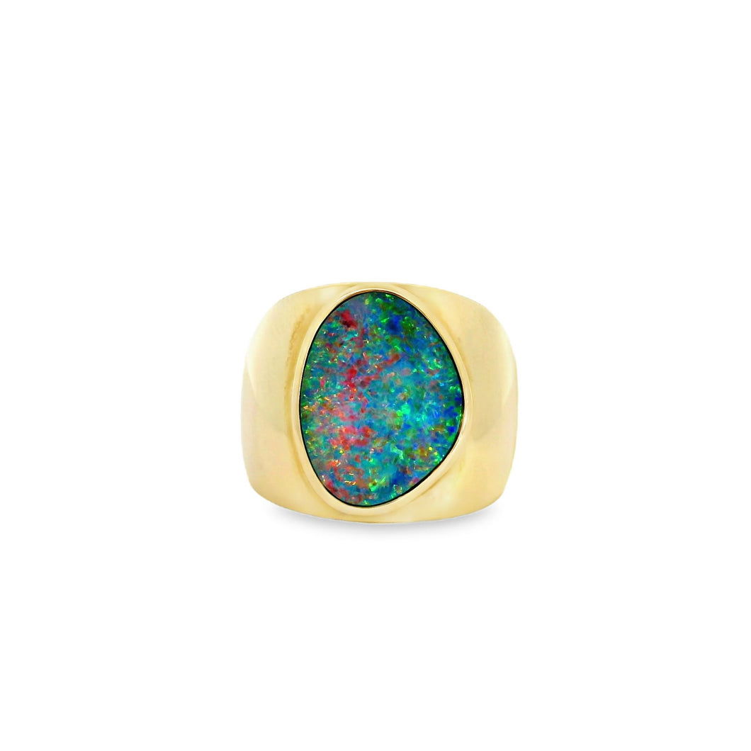 Australian Opal Doublet Ring set in 14K Yellow Gold