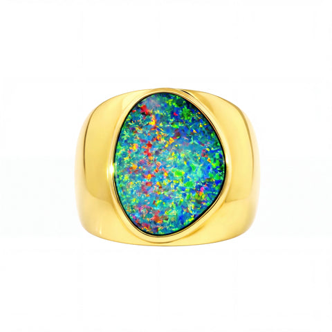 Doublet Opal Men's Ring in 14K Yellow Gold - Multicolour - Australian Opal Cutters and Pearl Divers