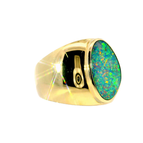 Doublet Opal Men's Ring in 14K Yellow Gold - Multicolour