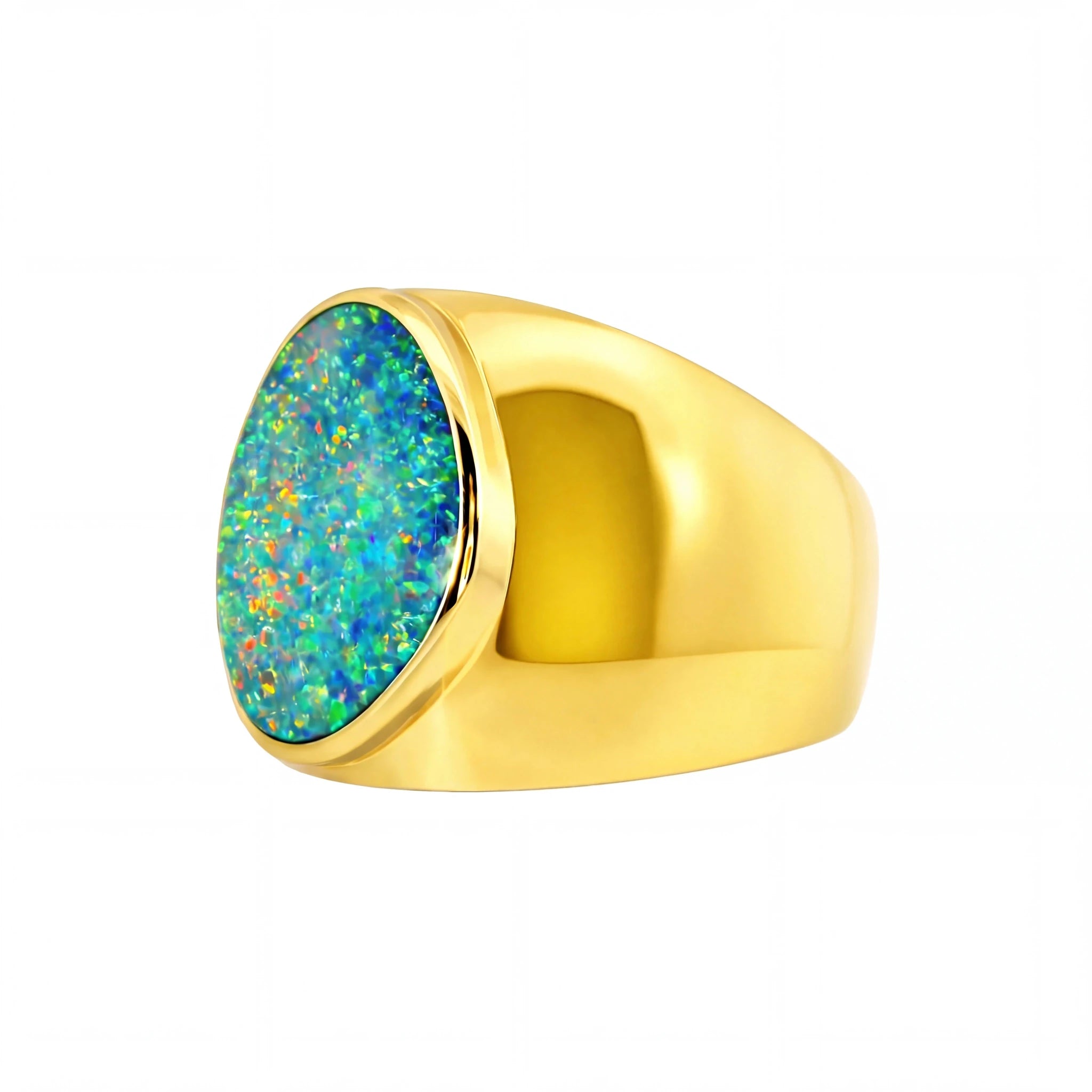 Doublet Opal Men's Ring in 14K Yellow Gold - Multicolour - Australian Opal Cutters and Pearl Divers