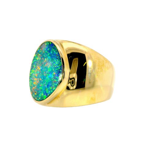 Doublet Opal Men's Ring in 14K Yellow Gold - Multicolour
